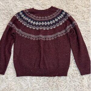 Weatherproof Vintage Men Burgundy Fair Isle Knit Sweater Large